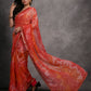 Rajwada Orange and Pink Printed Georgette Saree With Unstitched Blouse For Women