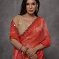 Rajwada Orange and Pink Printed Georgette Saree With Unstitched Blouse For Women