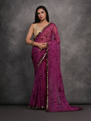 Rajwada Purple Printed Georgette Saree With Unstitched Blouse For Women