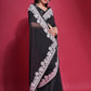 Rajwada Black Embroidered Georgette Saree With Unstitched Blouse For Women