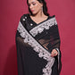 Rajwada Black Embroidered Georgette Saree With Unstitched Blouse For Women