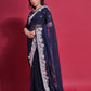 Rajwada Blue Embroidered Georgette Saree With Unstitched Blouse For Women