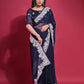 Rajwada Blue Embroidered Georgette Saree With Unstitched Blouse For Women