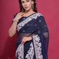 Rajwada Blue Embroidered Georgette Saree With Unstitched Blouse For Women