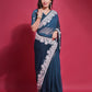 Rajwada Teal Embroidered Georgette Saree With Unstitched Blouse For Women