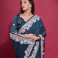 Rajwada Teal Embroidered Georgette Saree With Unstitched Blouse For Women