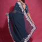 Rajwada Teal Embroidered Georgette Saree With Unstitched Blouse For Women