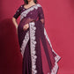 Rajwada Wine Embroidered Georgette Saree With Unstitched Blouse For Women
