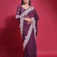 Rajwada Wine Embroidered Georgette Saree With Unstitched Blouse For Women
