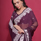 Rajwada Wine Embroidered Georgette Saree With Unstitched Blouse For Women