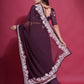 Rajwada Wine Embroidered Georgette Saree With Unstitched Blouse For Women