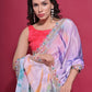 Rajwada Multicolor Printed Chiffon Saree With Unstitched Blouse For Women