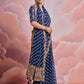 Rajwada Blue Printed Georgette Saree With Unstitched Blouse For Women