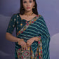 Rajwada Teal Printed Georgette Saree With Unstitched Blouse For Women