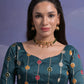 Rajwada Teal Printed Georgette Saree With Unstitched Blouse For Women
