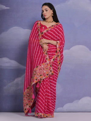 Rajwada Pink Printed Georgette Saree With Unstitched Blouse For Women