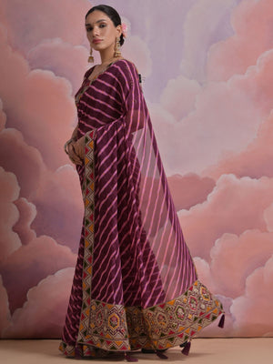 Rajwada Wine Printed Georgette Saree With Unstitched Blouse For Women
