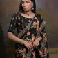 Rajwada Black Printed Chiffon Saree With Unstitched Blouse For Women