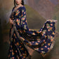 Rajwada Blue Printed Chiffon Saree With Unstitched Blouse For Women