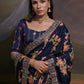 Rajwada Blue Printed Chiffon Saree With Unstitched Blouse For Women
