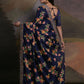 Rajwada Blue Printed Chiffon Saree With Unstitched Blouse For Women
