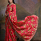 Rajwada Red Printed Chiffon Saree With Unstitched Blouse For Women