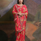 Rajwada Red Printed Chiffon Saree With Unstitched Blouse For Women