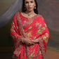 Rajwada Red Printed Chiffon Saree With Unstitched Blouse For Women
