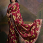 Rajwada Wine Printed Chiffon Saree With Unstitched Blouse For Women