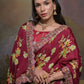 Rajwada Wine Printed Chiffon Saree With Unstitched Blouse For Women