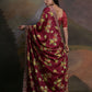 Rajwada Wine Printed Chiffon Saree With Unstitched Blouse For Women