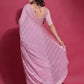 Rajwada Pink Embellished Georgette Saree With Unstitched Blouse For Women