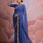 Rajwada Blue Printed Georgette Saree With Unstitched Blouse For Women