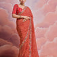 Rajwada Orange Printed Georgette Saree With Unstitched Blouse For Women