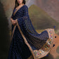 Rajwada Navy Blue Printed Georgette Saree With Unstitched Blouse For Women