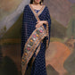 Rajwada Navy Blue Printed Georgette Saree With Unstitched Blouse For Women