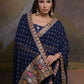 Rajwada Navy Blue Printed Georgette Saree With Unstitched Blouse For Women