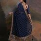 Rajwada Navy Blue Printed Georgette Saree With Unstitched Blouse For Women