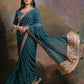 Rajwada Teal Printed Georgette Saree With Unstitched Blouse For Women