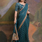 Rajwada Teal Printed Georgette Saree With Unstitched Blouse For Women