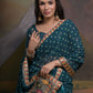 Rajwada Teal Printed Georgette Saree With Unstitched Blouse For Women