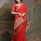 Rajwada Red Printed Georgette Saree With Unstitched Blouse For Women