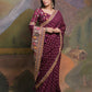 Rajwada Wine Printed Georgette Saree With Unstitched Blouse For Women