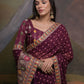 Rajwada Wine Printed Georgette Saree With Unstitched Blouse For Women