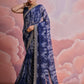 Rajwada Blue Printed Georgette Saree With Unstitched Blouse For Women