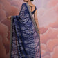 Rajwada Blue Printed Georgette Saree With Unstitched Blouse For Women