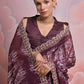 Rajwada Wine Printed Georgette  Saree With Unstitched Blouse For Women