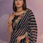Rajwada Black Printed Georgette Saree With Unstitched Blouse For Women