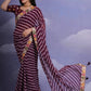 Rajwada Wine Printed Georgette Saree With Unstitched Blouse For Women