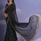 Rajwada Black Printed Georgette Saree With Unstitched Blouse For Women